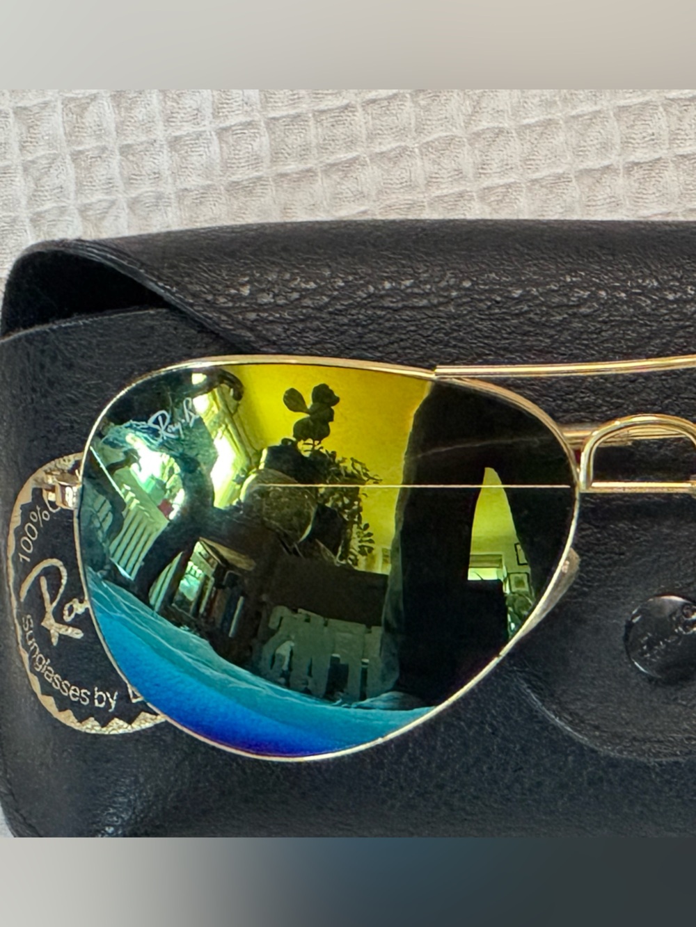 Ray-Ban Gold Aviator Sunglasses with Green and Blue Mirrored Lenses